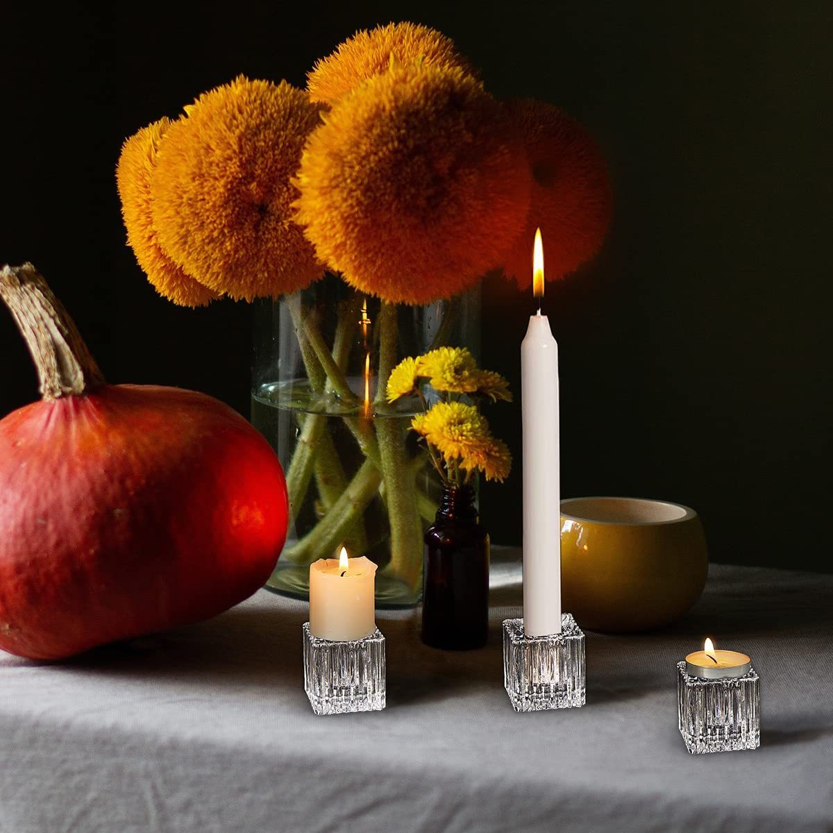 0.98''Taper Candle Holders Small Glass Candlestick Holders Clear Glass Candle Holders