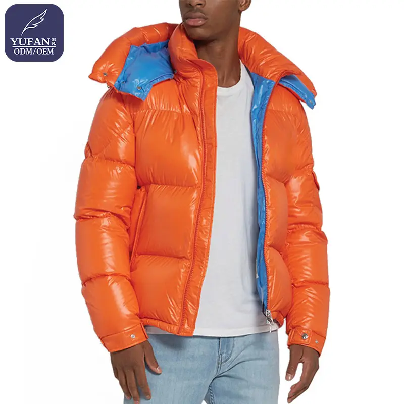 Yufan personnalisé 2023 doudoune bicolore à face lumineuse pour hommes coupe-vent à capuche vers le bas manteau bouffées hiver canard doudoune