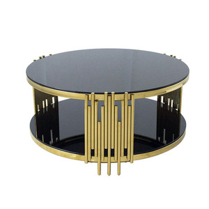 Prata preto aço inoxidável ouro círculo centro final Tabelas metal frame sala de estar luxo espelho redondo vidro mesa de café conjunto