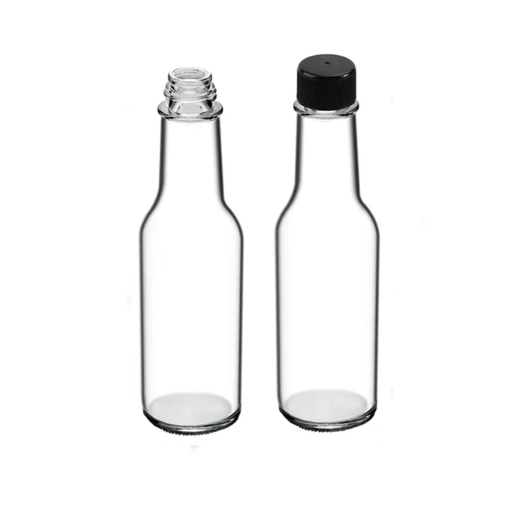 In vendita 3oz 5oz 8oz coperchio in plastica bottiglia rotonda per salsa di pomodoro bottiglia di vetro trasparente per peperoncino piccante
