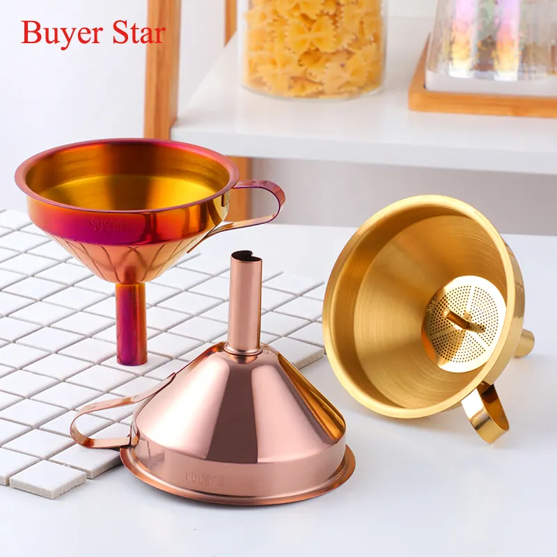 Kitchen accessories Stainless steel colored funnel with removable strainer filter