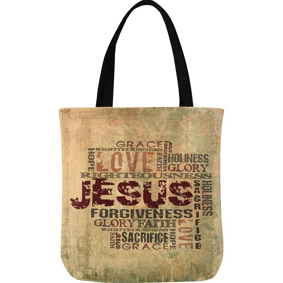 Hotsale hıristiyan dini İncil ayet İsa kelimeler tuval Tote çanta