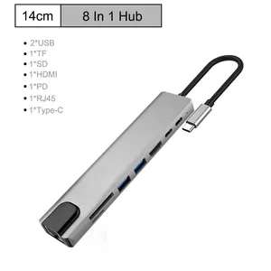 4K Multifunction Splitter c Hub with Card Reader PD <strong>8</strong> in 1 <strong>Adapter</strong> Type c 3.0 Usb Hub HD RJ45 Gigabit Ethernet Docking Station - Product Image 4