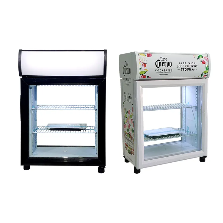 Refrigerador de merchandising de temperatura única Meisda SC35B 35L, nevera de encimera ligera blanca con puerta de vidrio de 2 lados