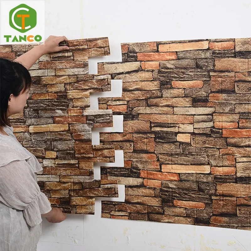 Papel pintado de piedra de ladrillo impermeable, diseño moderno, decoración geométrica 3D, rollos de papel de pared, pegatina de pared