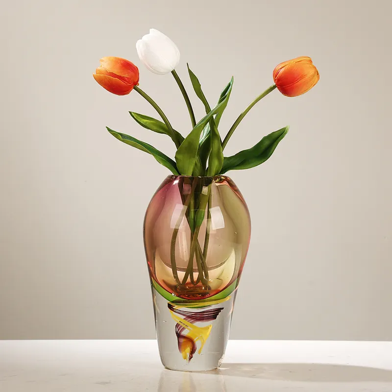 Keluaran baru Amber buatan tangan patung kerajinan Diy kreatif gaya pernikahan dekorasi Modern vas kaca Murano