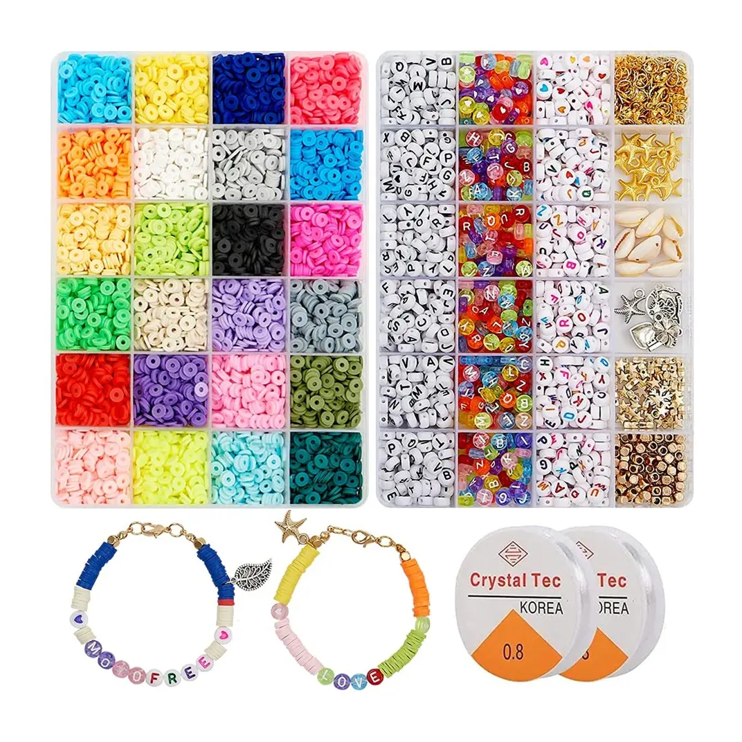 Amazon vente chaude 4800 pièces plat rond argile entretoise perles avec 900 pièces lettre perles et accessoires pour bricolage bijoux faisant Bracelet