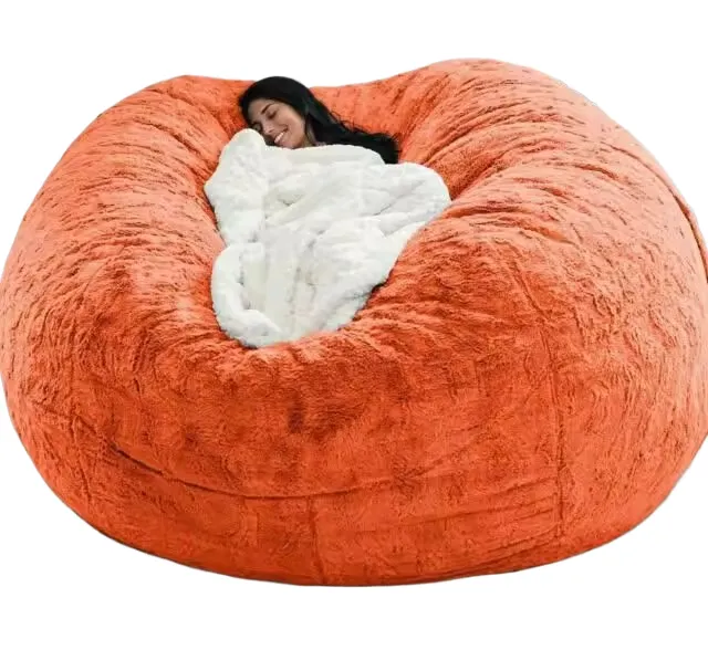 Produk penjualan terlaris 2023 Jumbo kulit tas kacang penutup bulat besar lembut bulu palsu kantong kacang malas tempat tidur Sofa