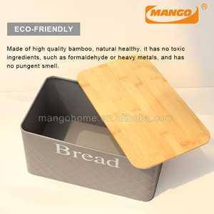Bambu kesme tahtası kapaklı Metal dikdörtgen ekmek kutusu gıda saklama kutusu konteyner demir mutfak kabı - Product Image 4