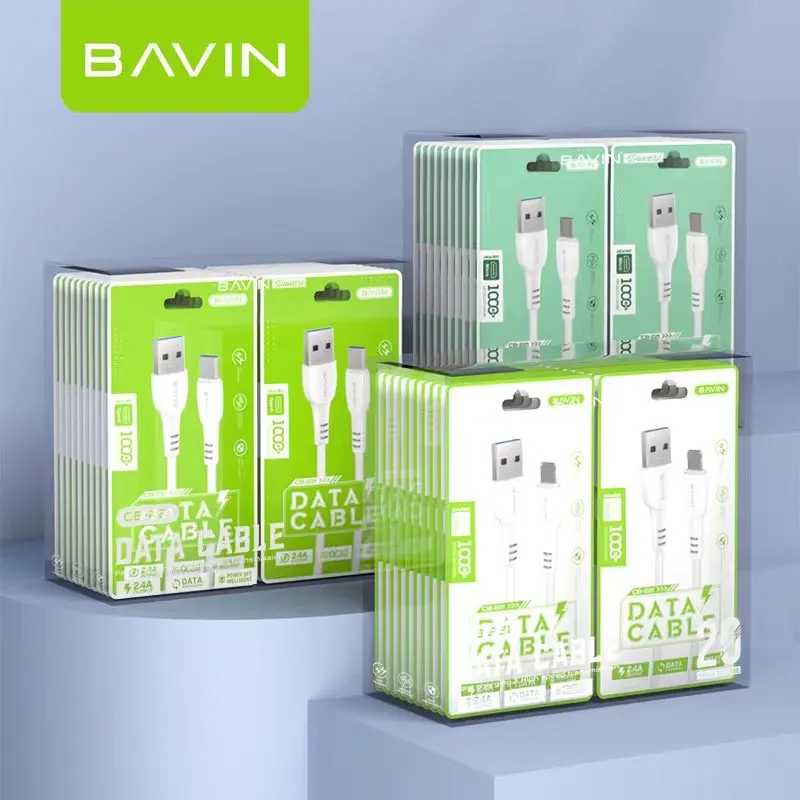 BAVIN 사용자 정의 로고 공장 도매 가격 2.4A 마이크로 USB 유형 C 1M 휴대 전화 빠른 충전 데이터 케이블 핸드폰