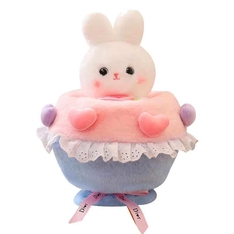 Buquê de coelho de pelúcia, boneco de coelho, pacote de flores, brinquedo de pelúcia para o Dia dos Namorados