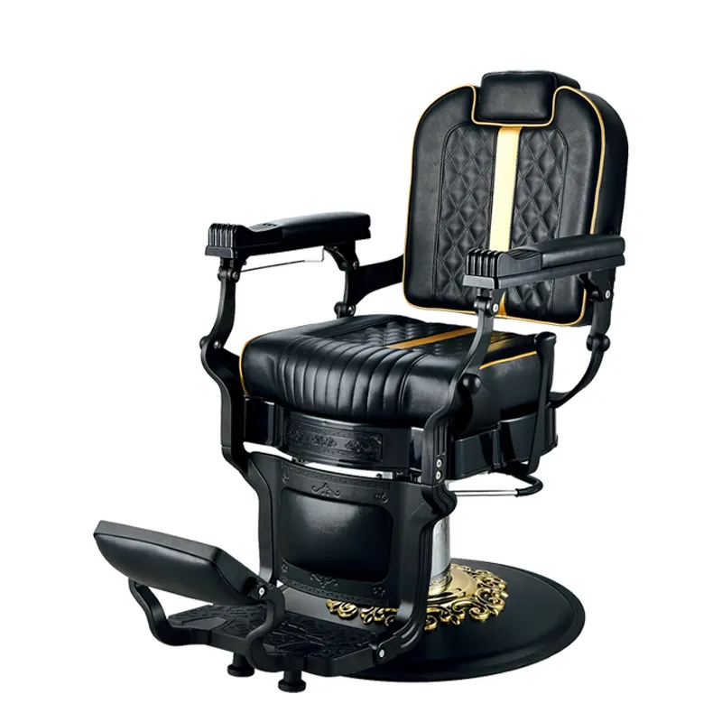Cadeira de barbeiro de couro com elevador reclinável e apoio de cabeça, equipamento de cabeleireiro confortável para salão de beleza