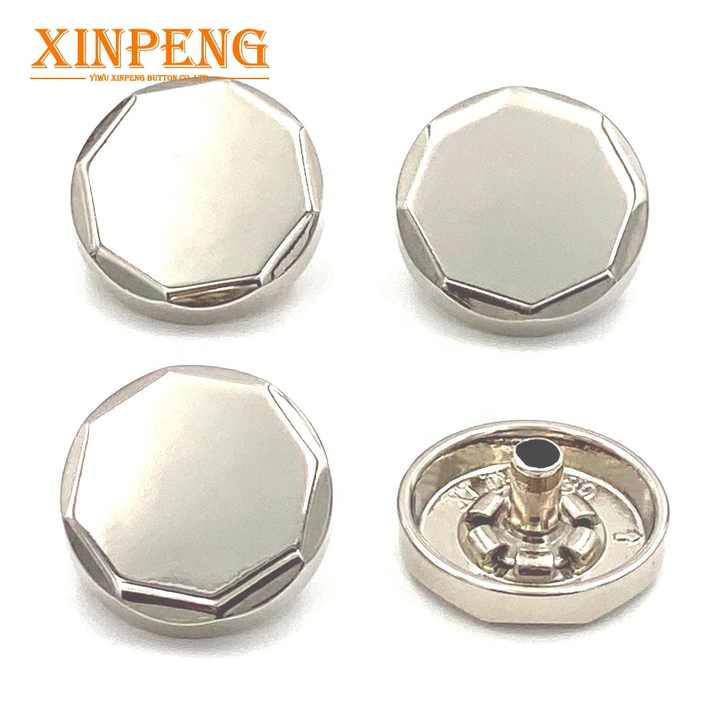 Xinpeng Buttons Coat Customize Charms Around Shaped Silver Press Metal Snap Button