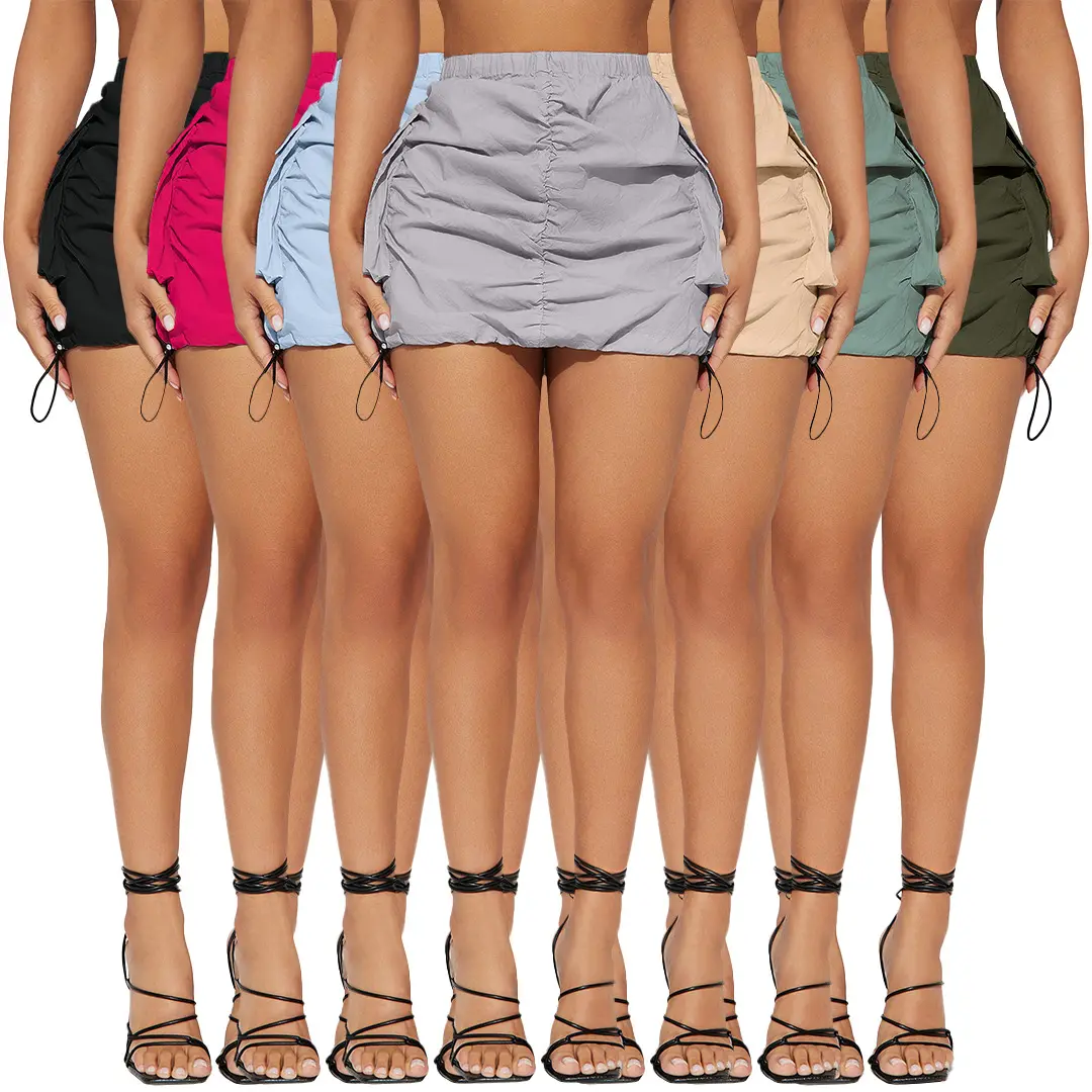 النساء الرجعية مطوي جيب أنيقة البضائع تنورة صغيرة Y2K عارضة الصيف الشارع الشهير هاراجاكو خمر السيدات تنورة قصيرة