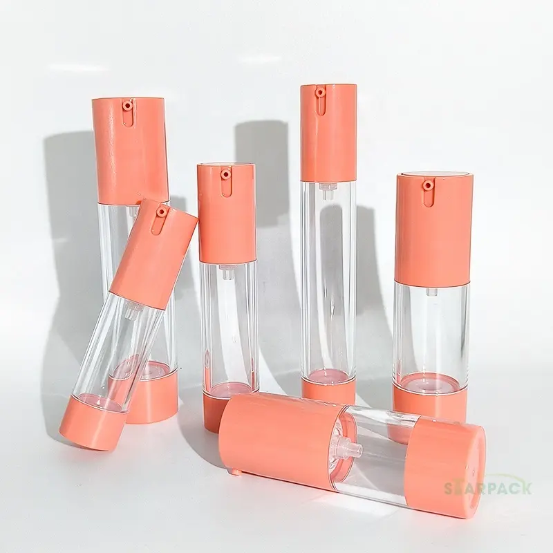 Envase cosmético resistente de lujo de plástico sin aire bomba rociador tubos botellas de vacío con tapas de bomba serigrafía logotipo