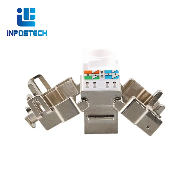 Conector de liga de zinco Cat6 Cat6a de 180 graus Renbao, módulo STP blindado, rede RJ45 Stp sem ferramentas, conector Keystone Cat5e Cat6 Cat6a