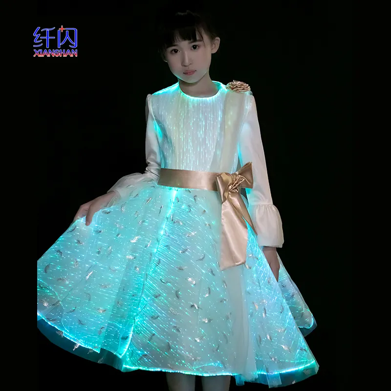 Robe de mariée en fibre optique pour fille de 12 ans, tenue courte à fleurs pour enfant