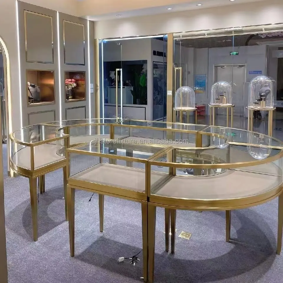 Ovale Ronde Juwelierszaak Vitrine Glazen Sieradenwinkel Meubelen Rvs Stalen Sieraden Display Rack