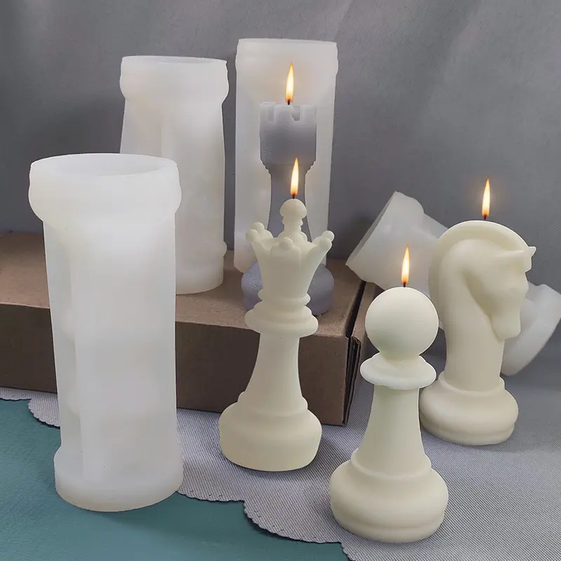 Molde de silicona para modelado de ajedrez, vela perfumada de yeso artesanal, moldes de silicona para velas vela, venta al por mayor