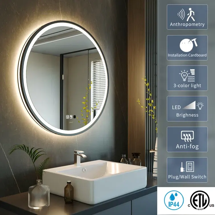 Hiện đại nhà treo tường chiếu sáng cảm ứng thông minh Led ba màu ánh sáng Gương phòng tắm chống sương mù tắm gương