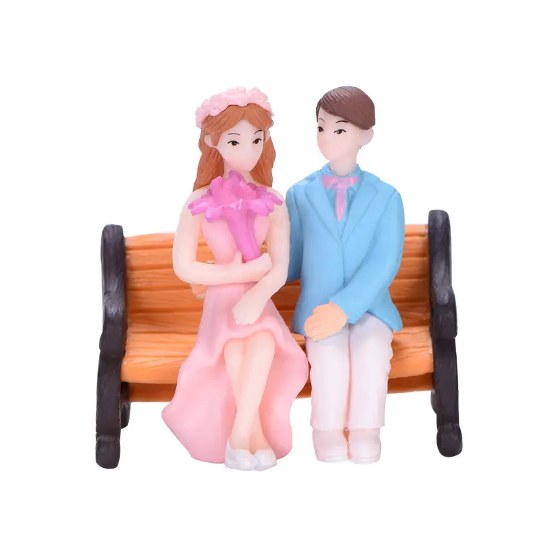 Venda quente figuras cadeira flor amante, casal, diy, mini ornamentos de jardim de fadas, boneca, casal, presente, estatuetas, miniatura, venda imperdível