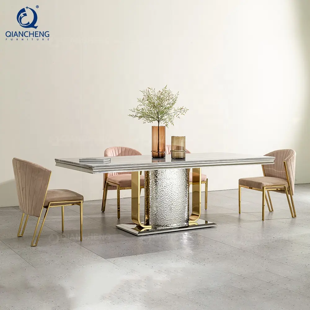 QIANCHENG fábrica mordic moderno 4 6 8 12 assento mármore pedra jantar eettafel esstisch luxo jantar mesa móveis