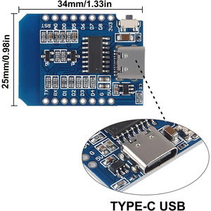 Tip-c mikro USB D1 Mini NodeMcu ESP8266 ESP-12F Mini NodeMCU Lua 4M bayt WiFi modülü Arduino için kablosuz WiFi modülü