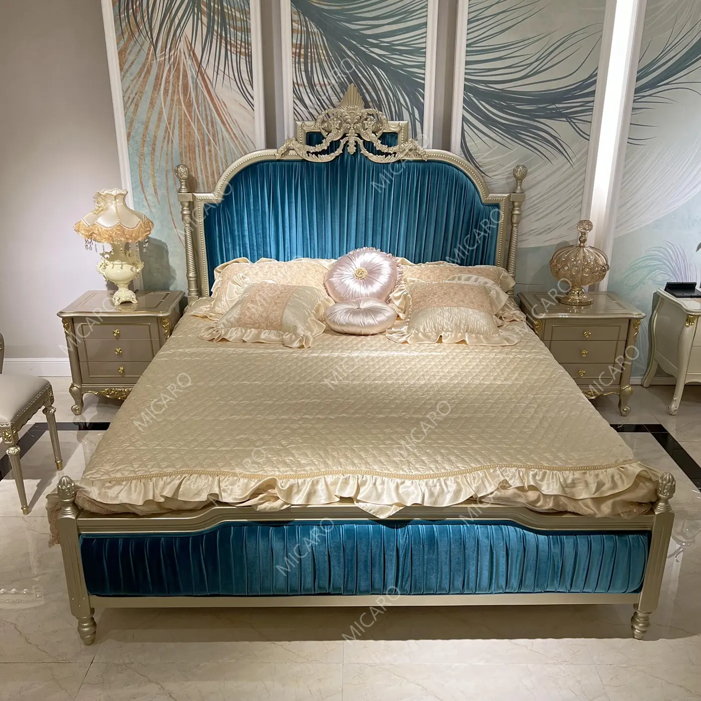 Lujo francés clásico antiguo madera maciza muebles para el hogar tela dormitorio