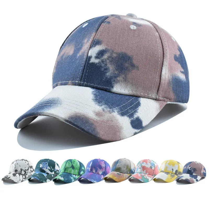 Yüksek kaliteli kravat boya boş spor kapaklar toptan özel şapkalar nakış logosu Vintage beyzbol şapkası