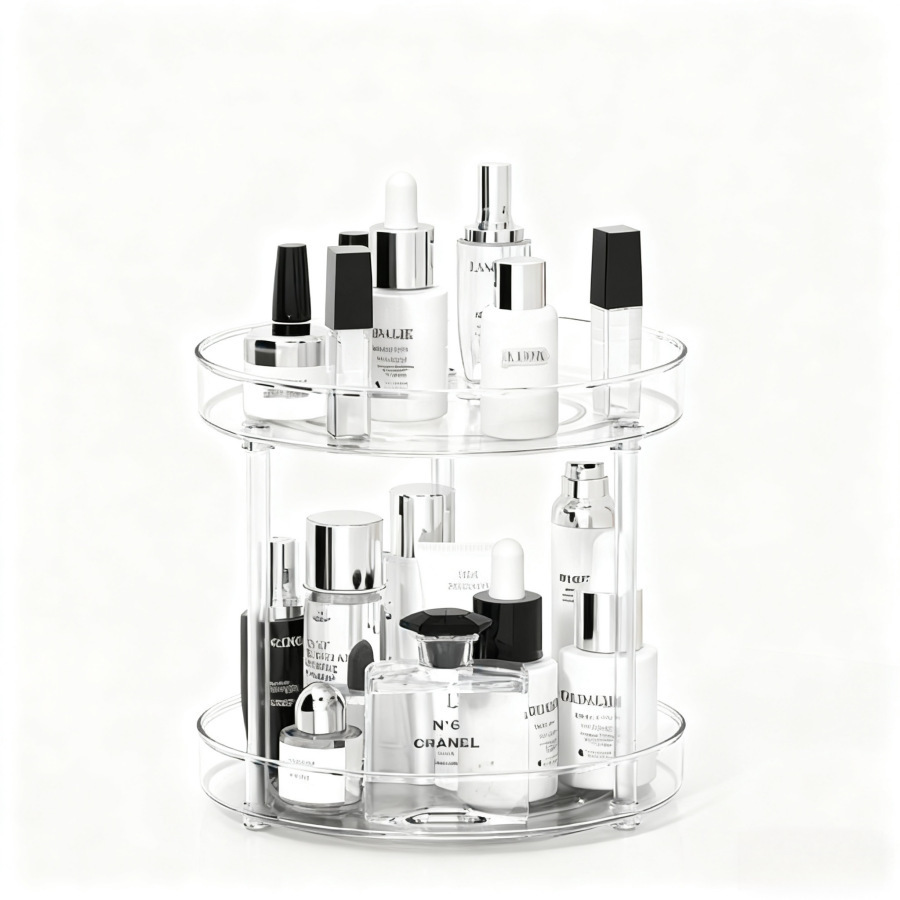 Two-tier, three-post plastic shelving unit