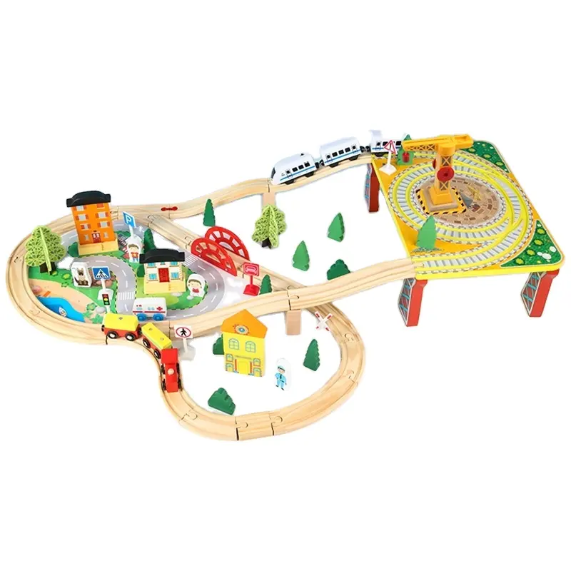 Eğitim yuvası 78 adet RC tren demiryolu oyuncak çocuk Diy ahşap parça tren seti oyuncaklar çocuklar için