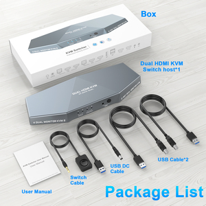 Interruptor KVM multifunción de 2 piezas de monitor dual con 2 HDMI, 2 salidas USB y 3 micrófonos de audio USB, 2 entradas HDMI
