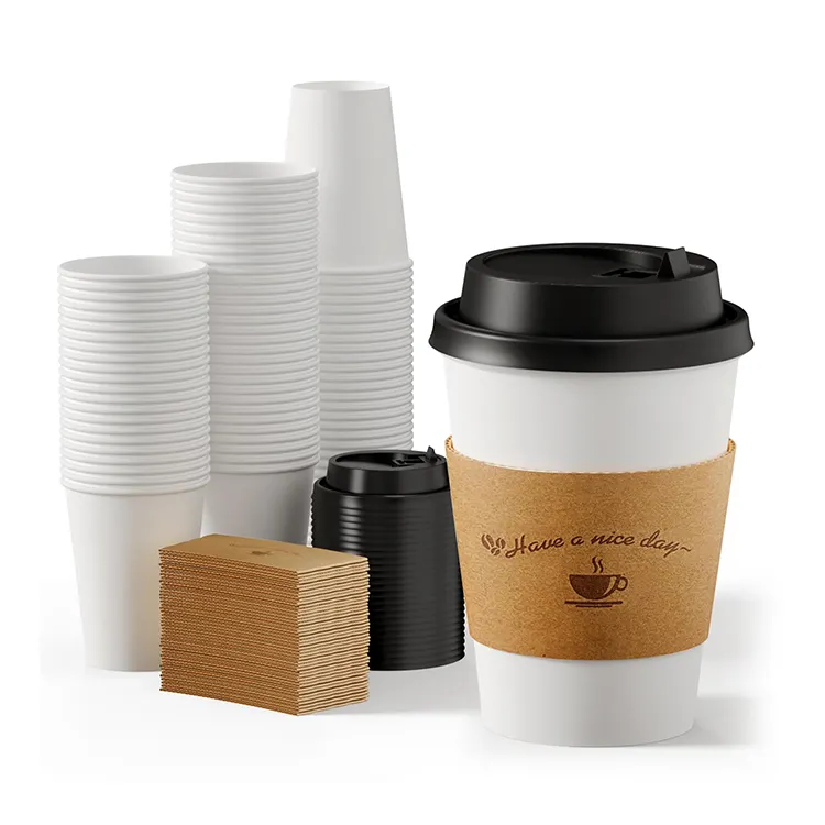 Toptan özel Compostable kağıt kahve fincanları 10/12/16/ oz tek kullanımlık çevre dostu kahve kapaklı kupa