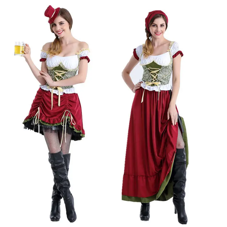 Oktoberfest Girl Skirt Long Dress Women New Sexy Oktoberfest Farmer Maid Costume Octoberfest Bavarian Party Adult Women