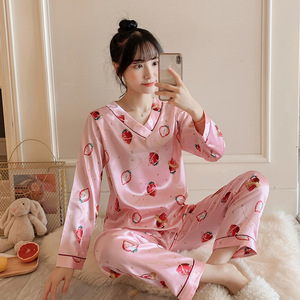 Pijama kadın sonbahar v yaka uzun kollu pantolon kadınlar için simülasyon ipek artı boyutu pijama Set gevşek karikatür sevimli ev giyim