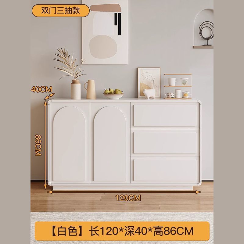 ประตูคู่ทรงกลม ลิ้นชัก 3 ช่อง ขนาด 120 ซม. สีขาว