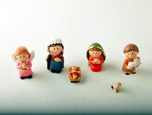 樹脂宗教工芸品カラフルなミニクリスマスキリスト降誕シーンセット-宗教的な卓上装飾用の<span class=keywords><strong>LED</strong></span>ライト付き12個