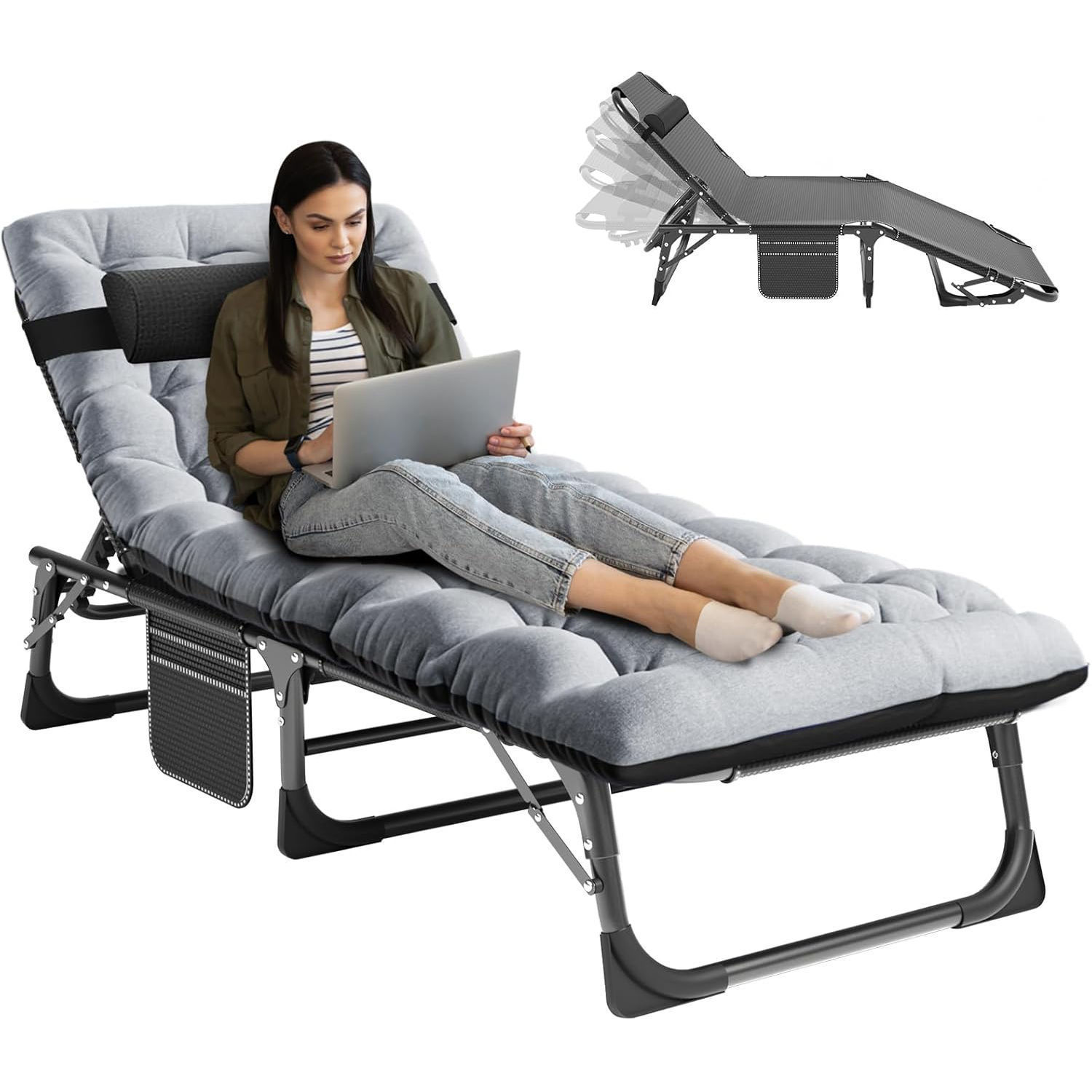 Black chair with gray cushion