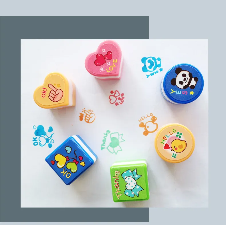 Custom Leraar Reactie Stamper Set Ronde/Hart/Cube Vorm Plastic Speelgoed Stempel