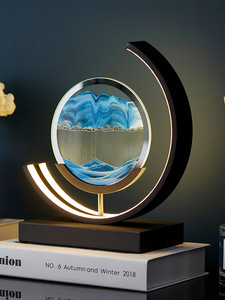 动态现代可调光3D流动沙景移动快速沙艺圆形发光二极管桌面夜灯装饰