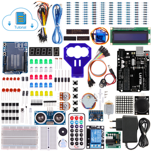 LAFVIN Power supply learning ki R3 Project Starter Kit including <strong>Ultrasonic</strong> <strong>Sensor</strong>, LCD1602 with Tutorial for <strong>Arduino</strong>