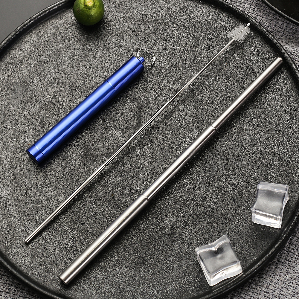 Pajita plateada + funda azul