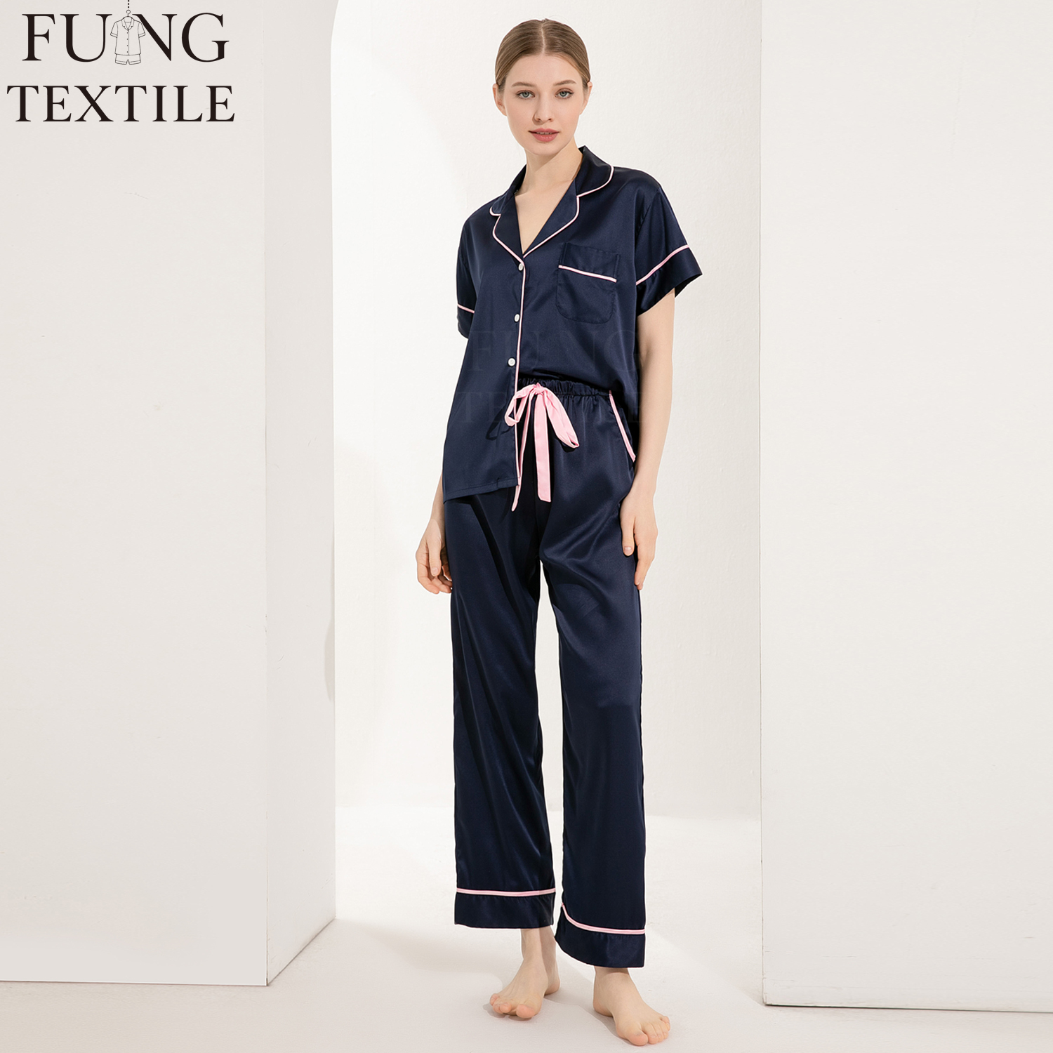 Navy with Pink Piping