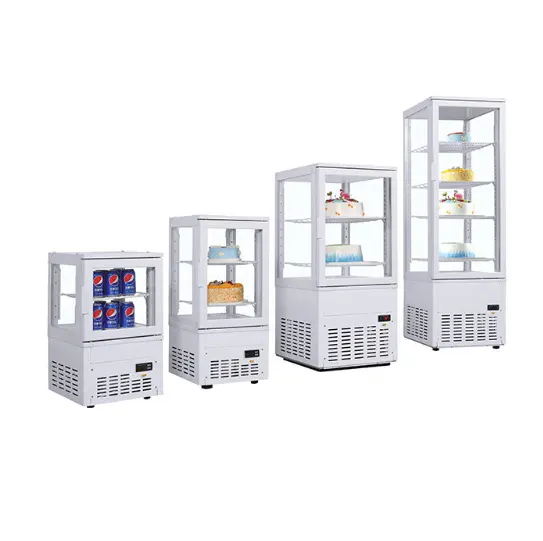 スーパーマーケットの冷凍機器用の市販の4つのガラス面ビール飲料ディスプレイ冷蔵庫ケーキクーラーショーケース