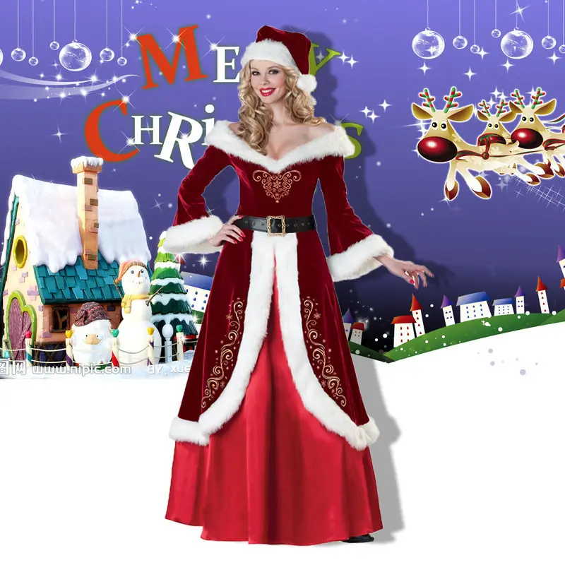 Disfraces de rol populares de Papá Noel, disfraces de actuación navideña, trajes de pareja de Navidad para hombres y mujeres adultos, completos