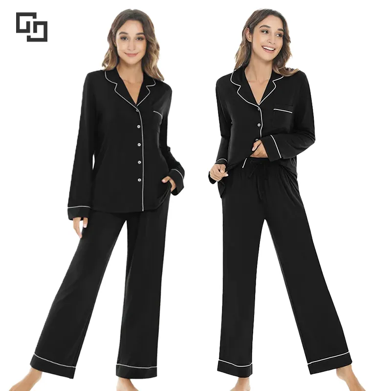 Vente en gros Vêtements de nuit personnalisés pour femmes Ensemble de pyjamas unisexe Hommes Femmes Pyjamas en bambou pour femmes Ensemble Pijama en coton biologique