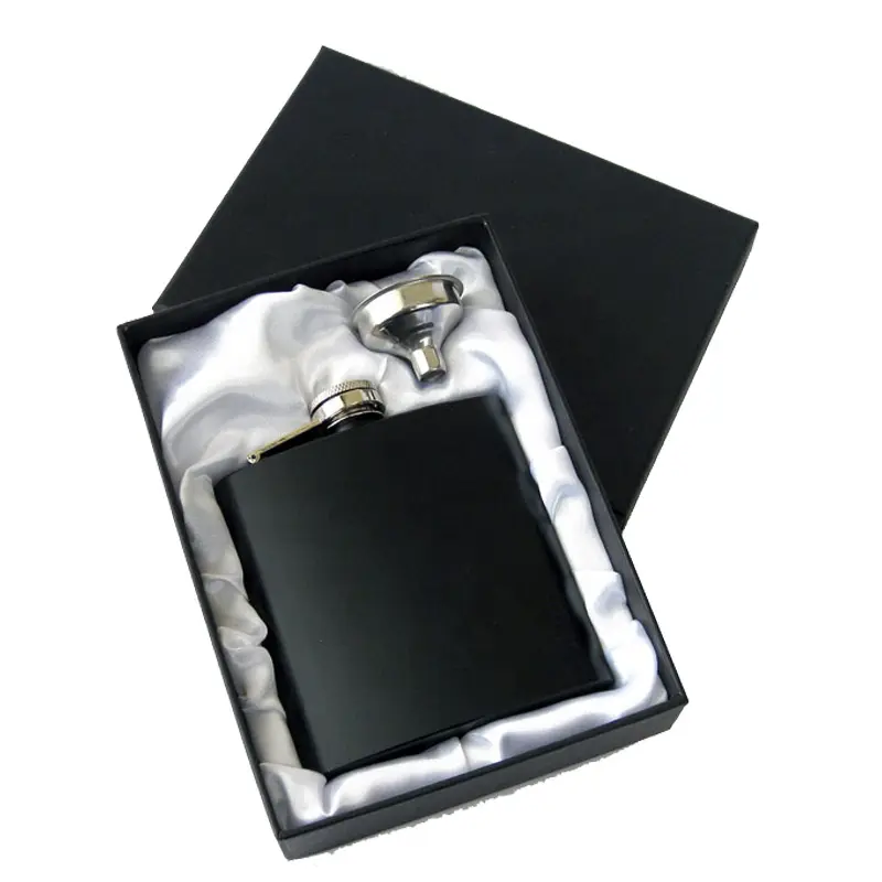 Food Grade Stainless Steel Alkohol 6 Oz Matt Black Hip Flask Hadiah Set dengan Corong