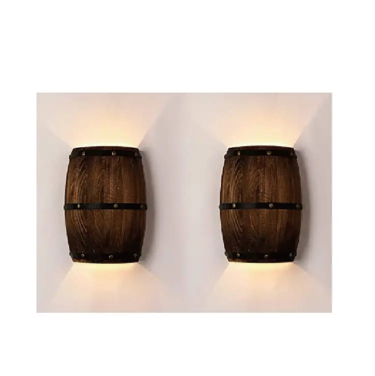 Candelabro de pared de barril de vino de madera, accesorio de iluminación, lámparas de pared interiores de arriba y abajo