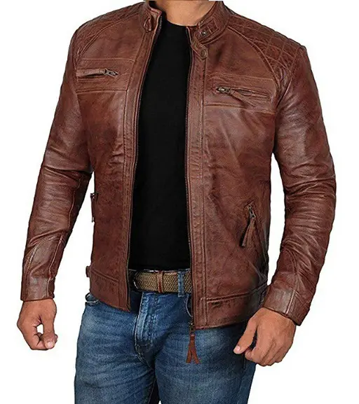 Hot Sale Casual Fashion Men's Leather Jacket For Biker Distressed Genuine Custom Slim PU Jackets