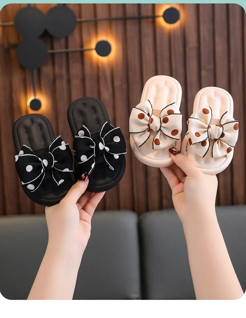 Children's Slippers Summer Girls Flat Sandals Non-slip Bow Outside Slides Shoes